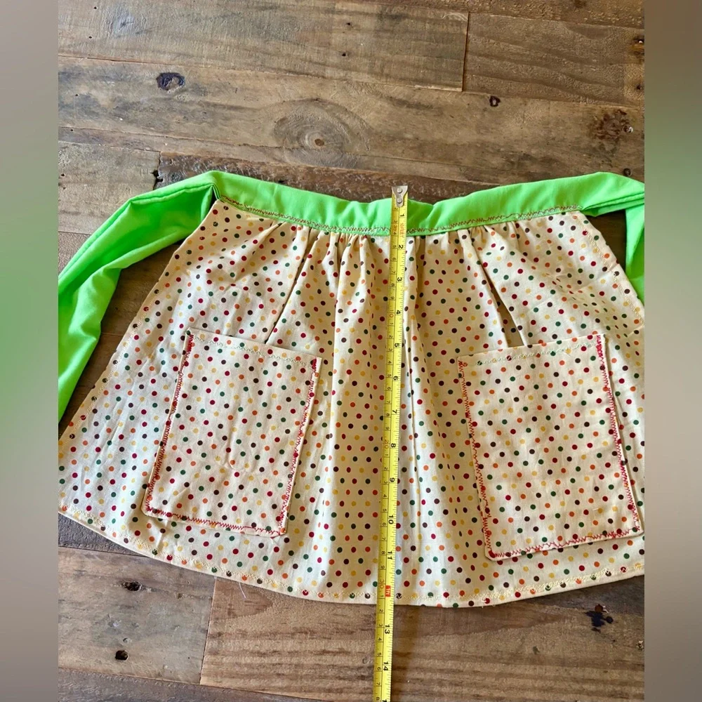 Kids Polka Dot Apron Skirt with Neon Green Waistband